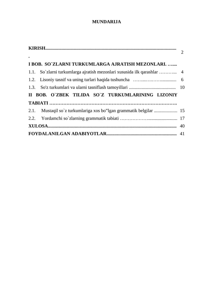 Sòz turkumlari tasnifi masalasi