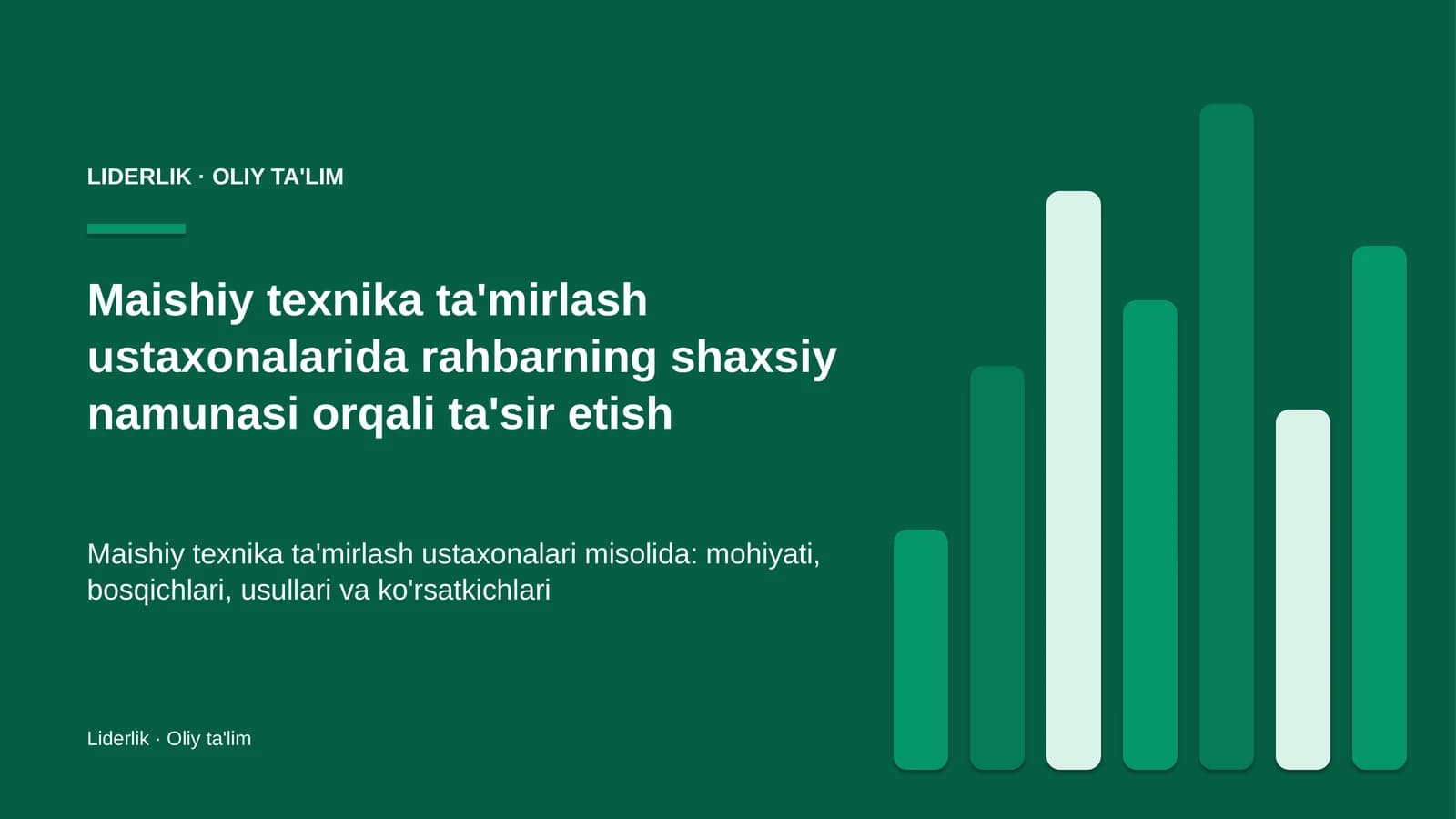 Maishiy texnika ta'mirlash ustaxonalarida rahbarning shaxsiy namunasi orqali ta'sir etish