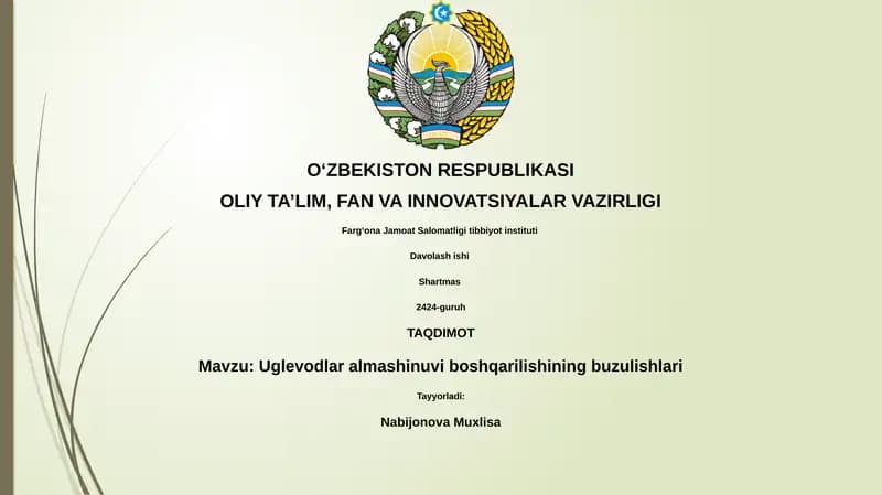 Uglevodlar metabolizmining asosiy yo'llari va tartibga solinishi