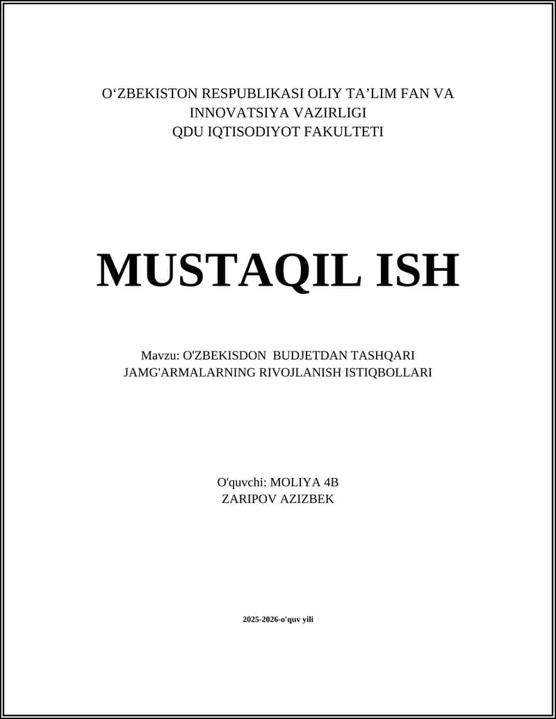Budjetdan tashqari jamg'armalarning rivojlanish istiqbollari