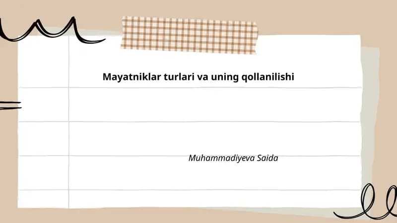Mayatniklar turlari va uning qollanilishi