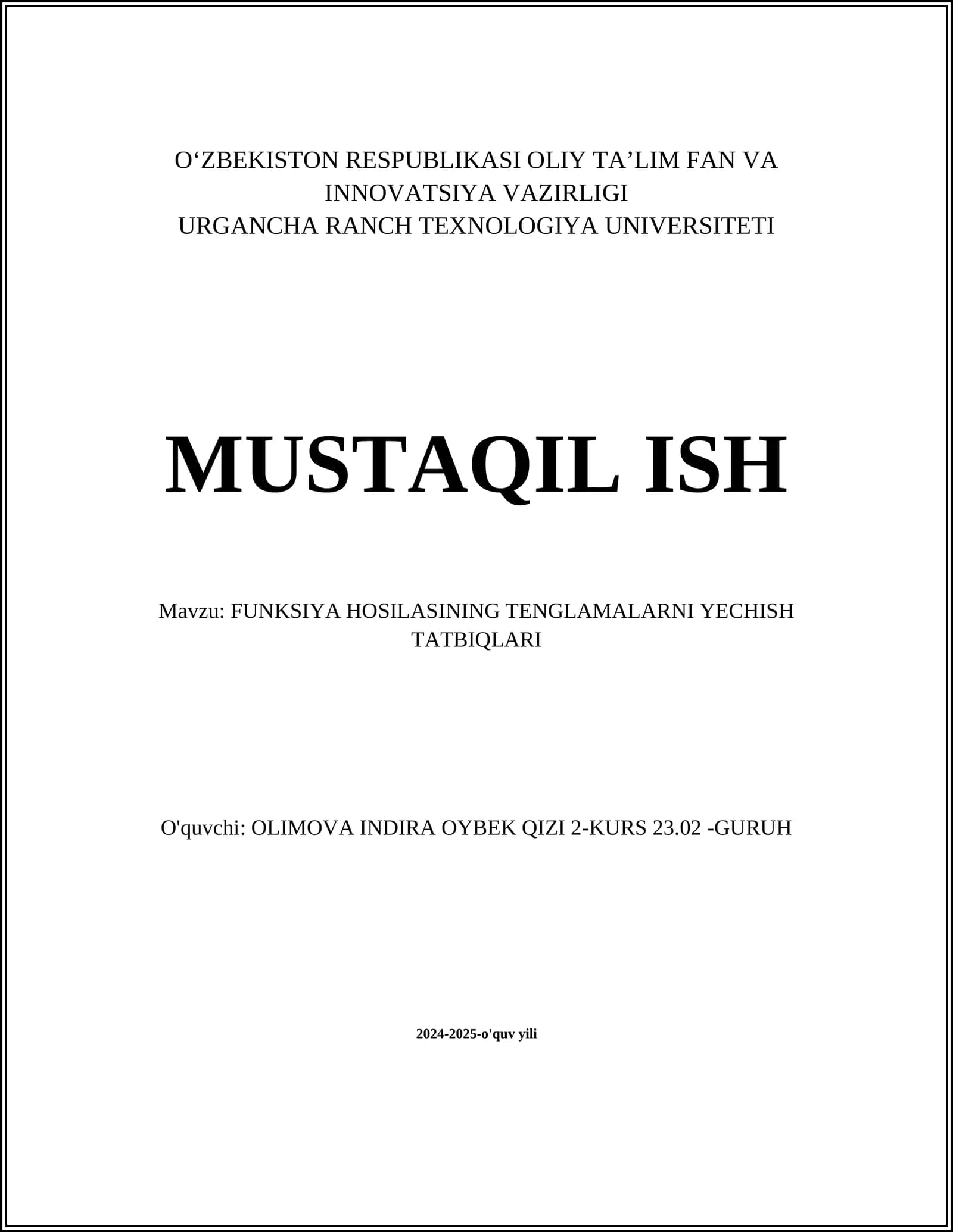 FUNKSIYA HOSILASINING TENGLAMALARNI YECHISH TATBIQLARI