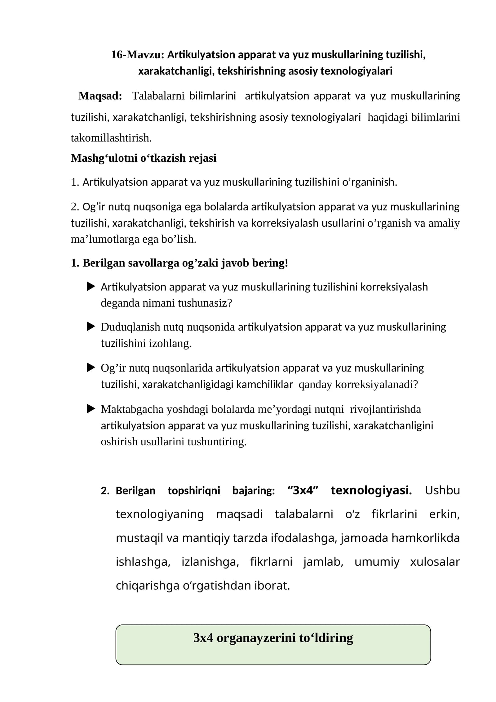 Artikulyatsion apparat va yuz muskullarining tuzilishi