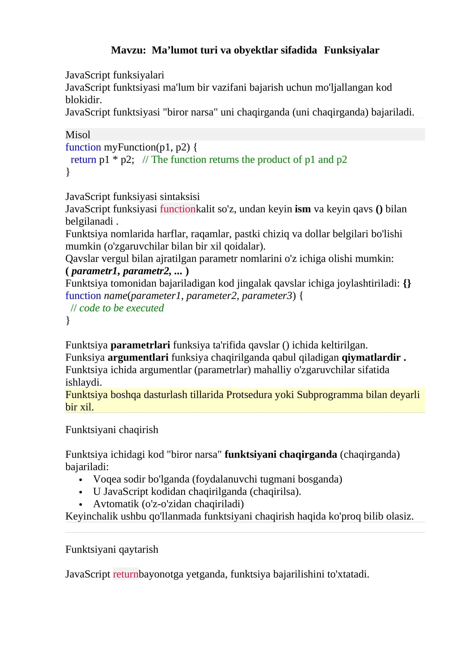 JavaScript funksiyalari