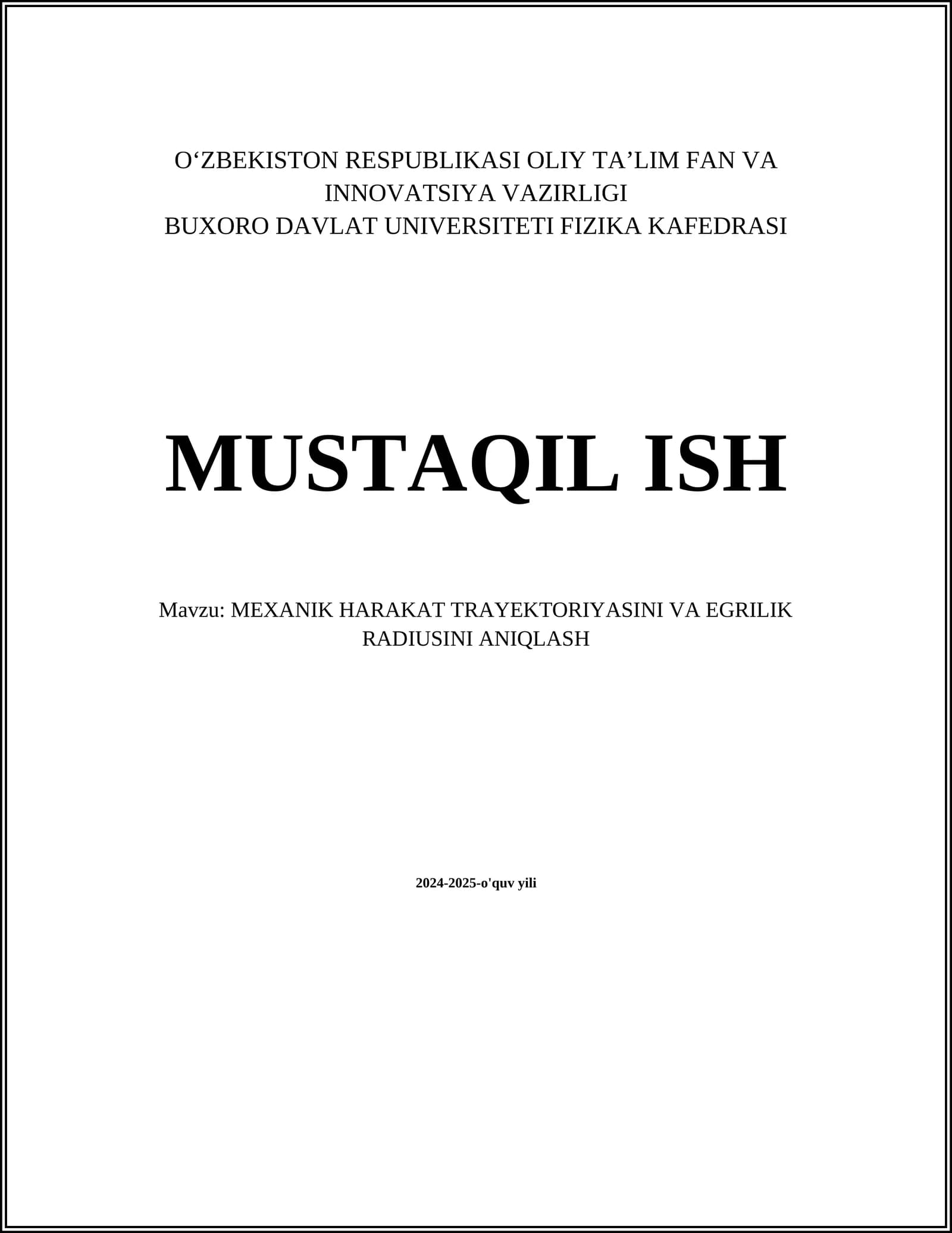 MEXANIK HARAKAT TRAYEKTORIYASINI VA EGRILIK RADIUSINI ANIQLASH