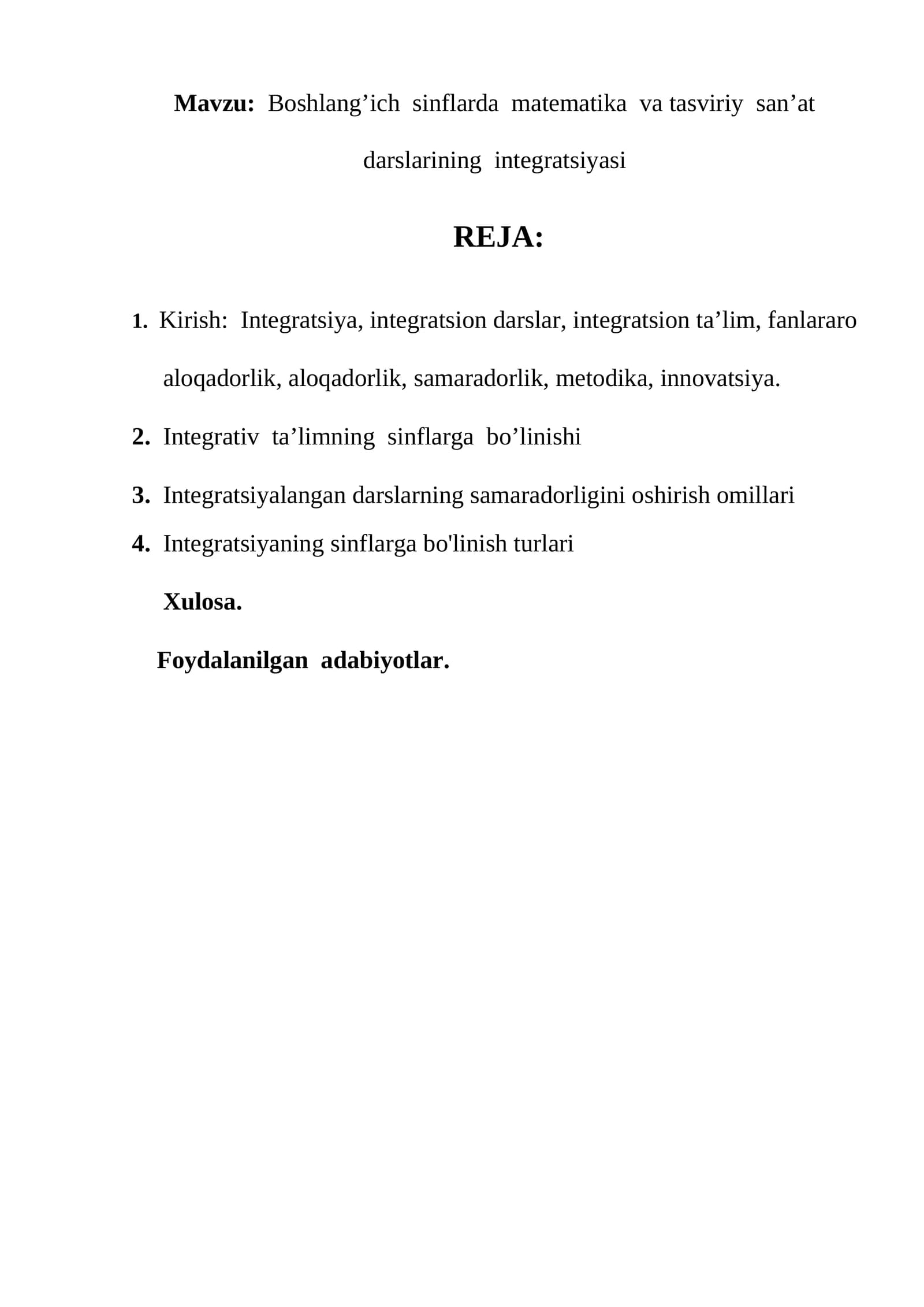 Boshlang’ich sinflarda matematika va tasviriy san’at darslarining integratsiyasi