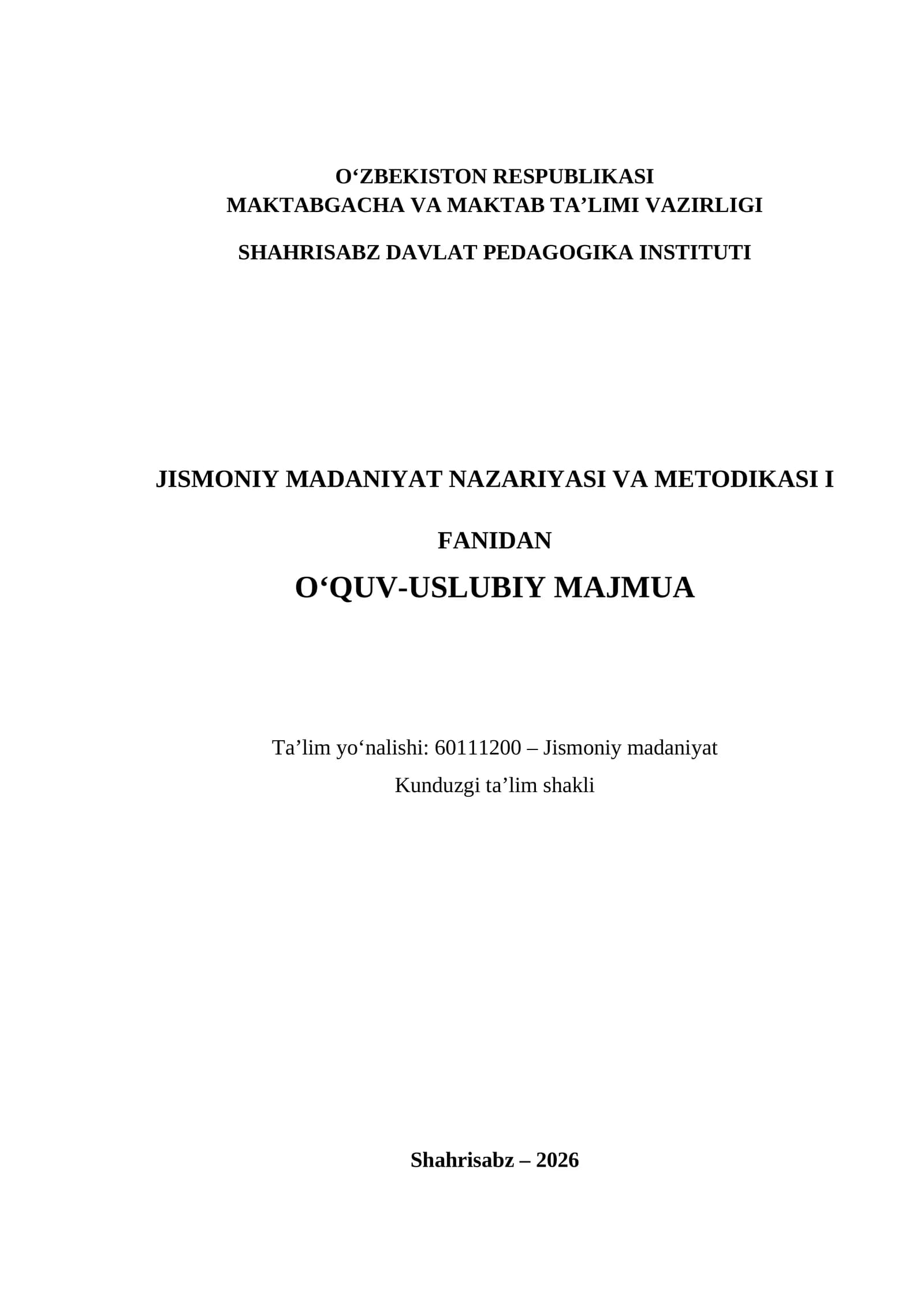 JISMONIY MADANIYAT O'QUV USLUBIY MAJMUA