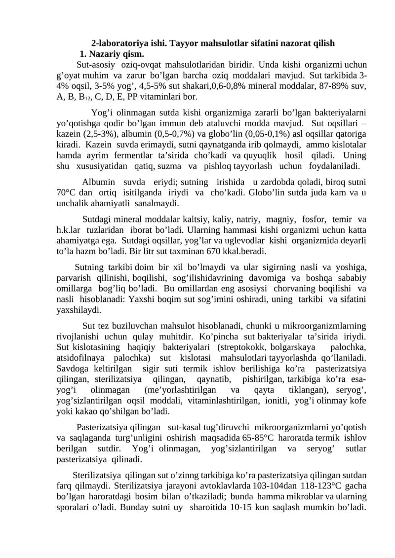 Sut va uning xususiyatlari