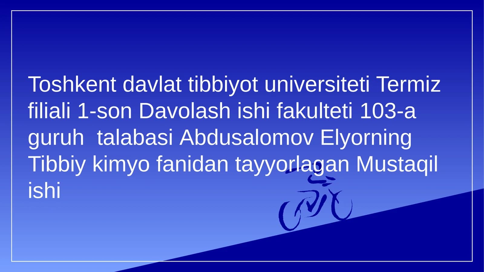 Tibbiy kimyo fanidan tayyorlagan Mustaqil ishi