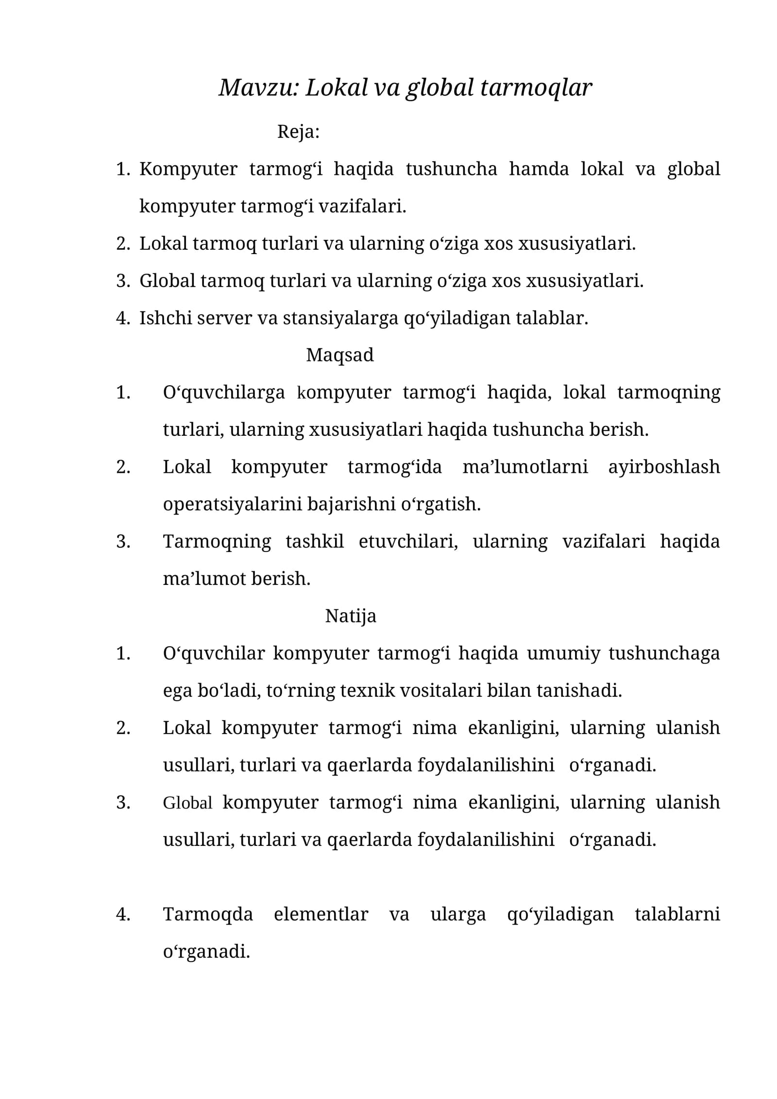 Lokal va global tarmoqlar