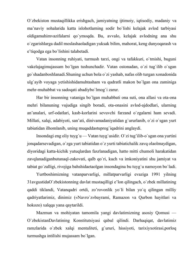 vatanparvarlik bo'sa kk.