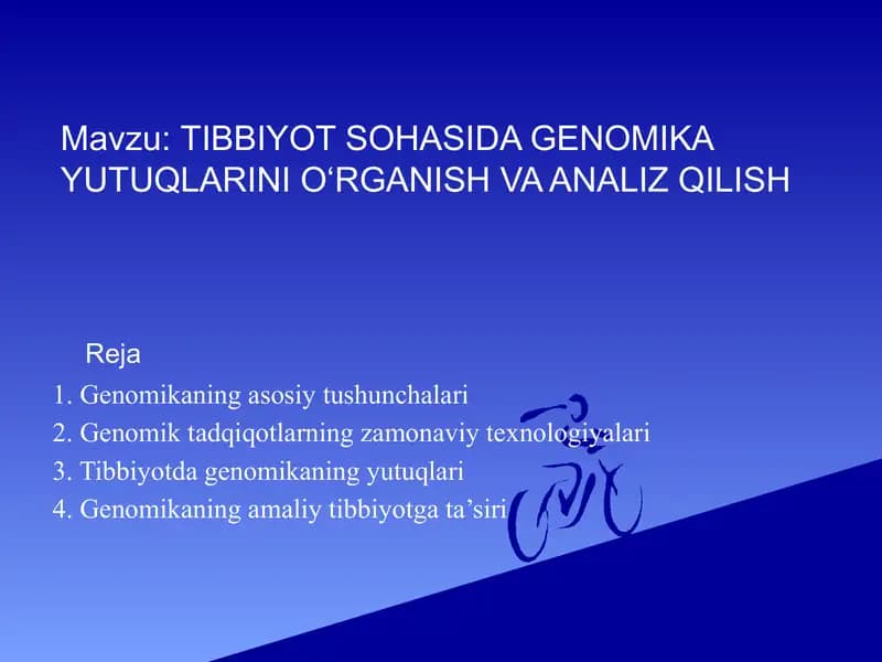 TIBBIYOT SOHASIDA GENOMIKA YUTUQLARINI O‘RGANISH VA ANALIZ QILISH