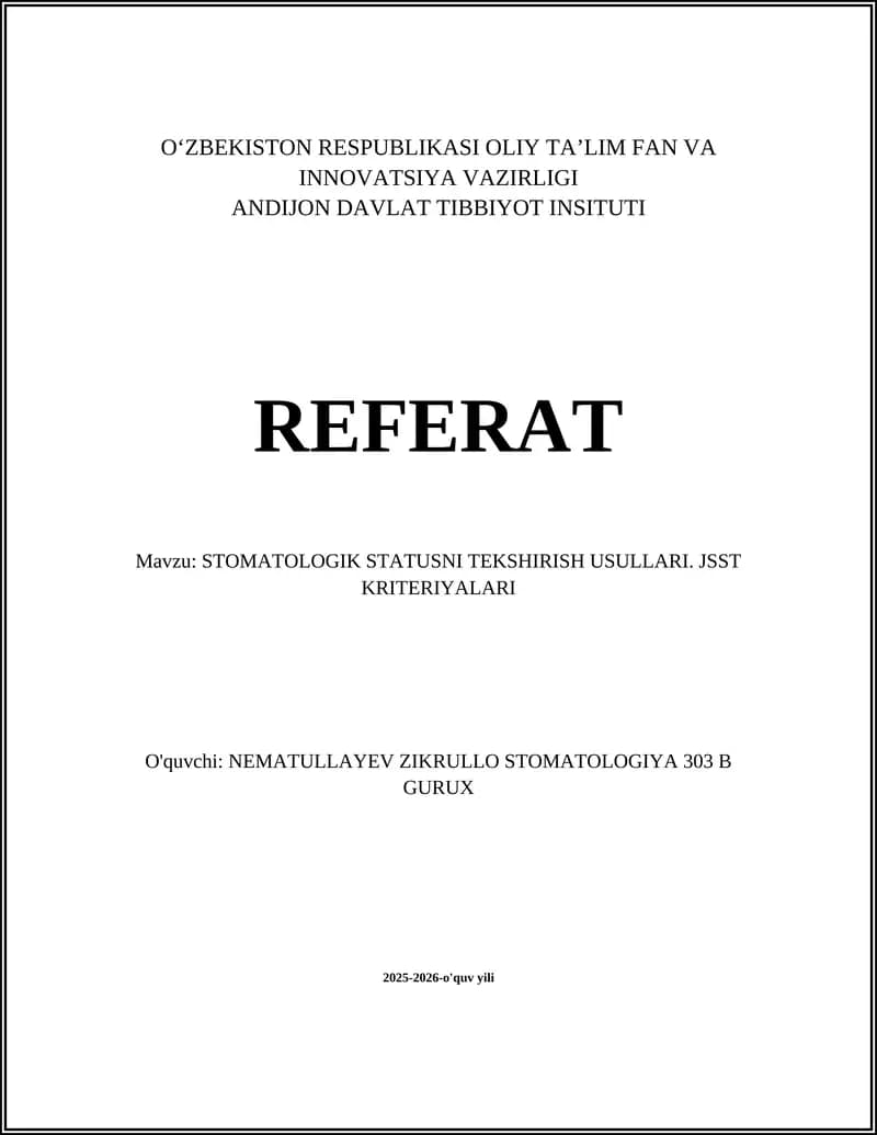 Stomatologik Statusni Tekshirish Usullari