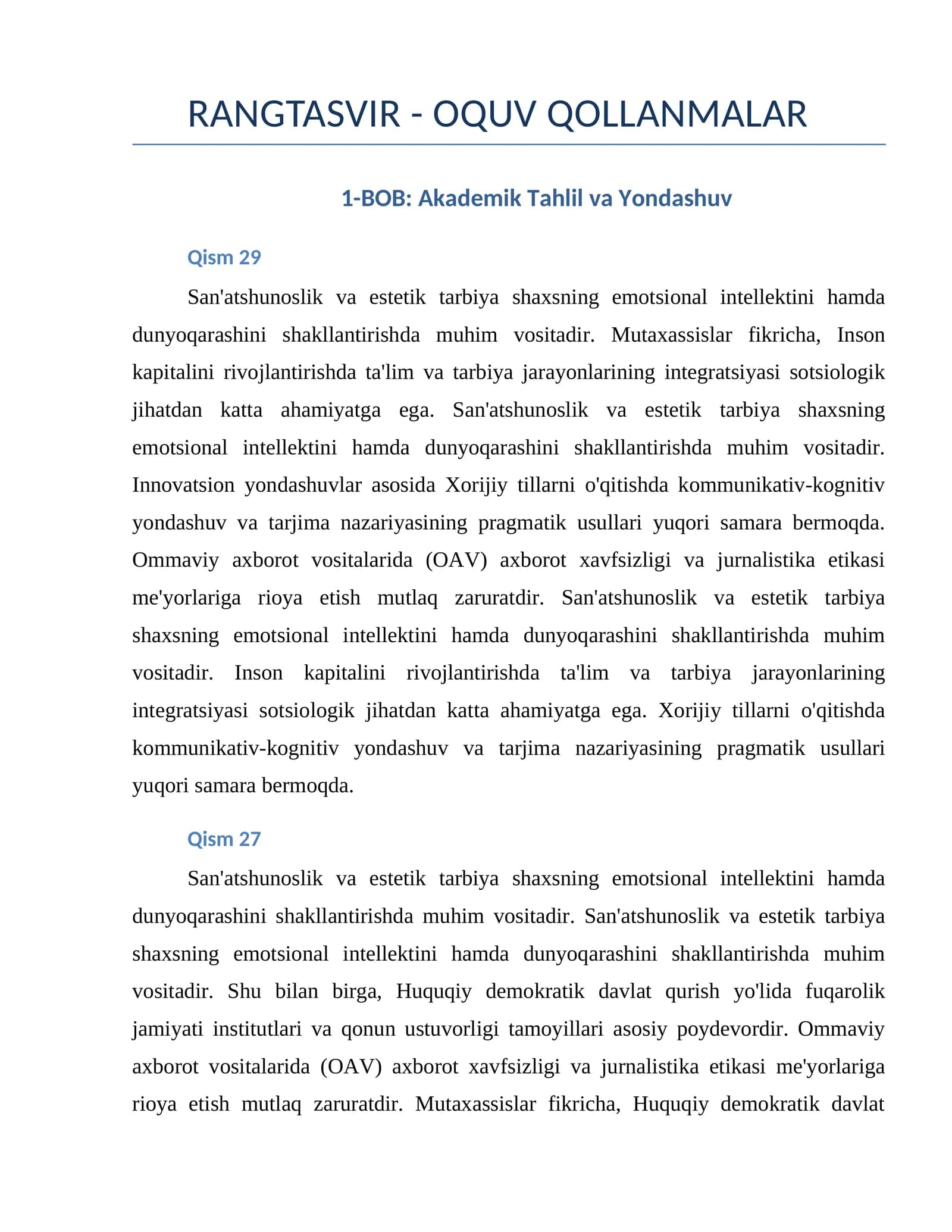 RANGTASVIR - OQUV QOLLANMALAR