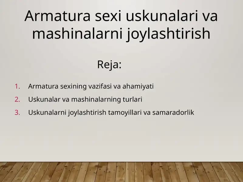 Armatura sexi uskunalari va mashinalarni joylashtirish