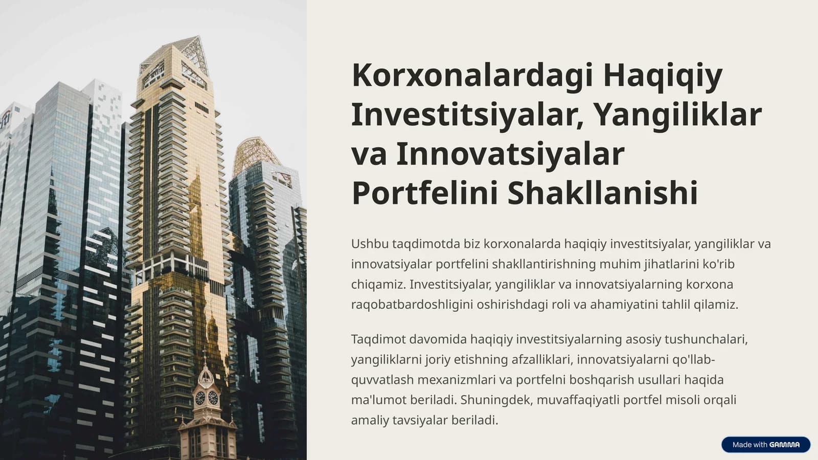 Korxonalardagi Haqiqiy Investitsiyalar, Yangiliklar va Innovatsiyalar Portfеlini Shakllanishi