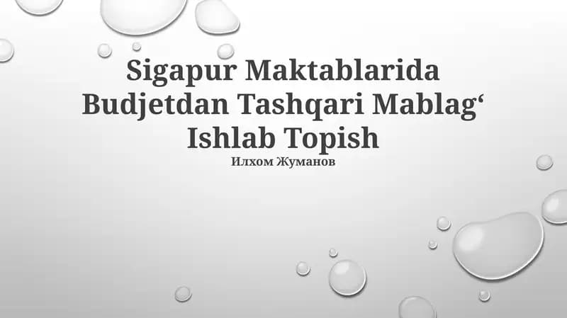 Sigapur Maktablarida Budjetdan Tashqari Mablag‘ Ishlab Topish