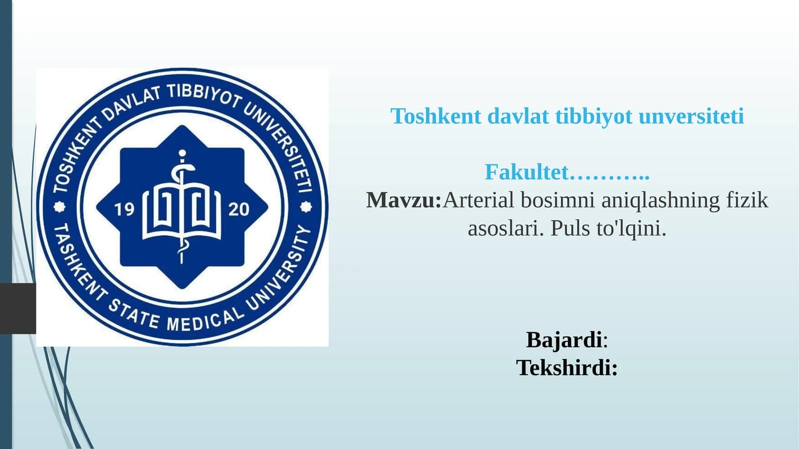 Arterial bosimni aniqlashning fizika asoslari va pulsto'lqini