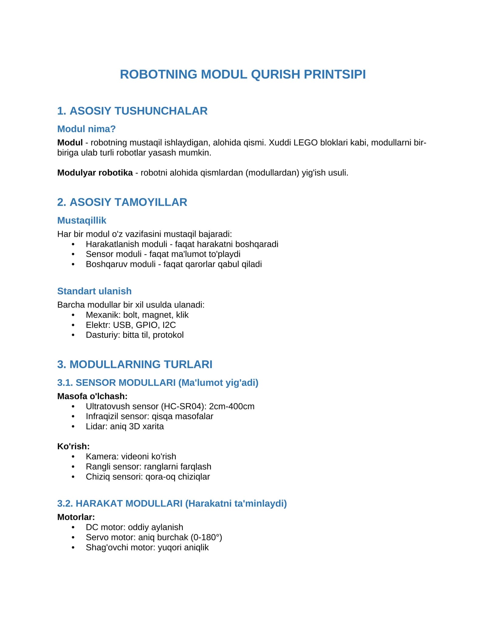 ROBOTNING MODUL QURISH PRINTSIPI