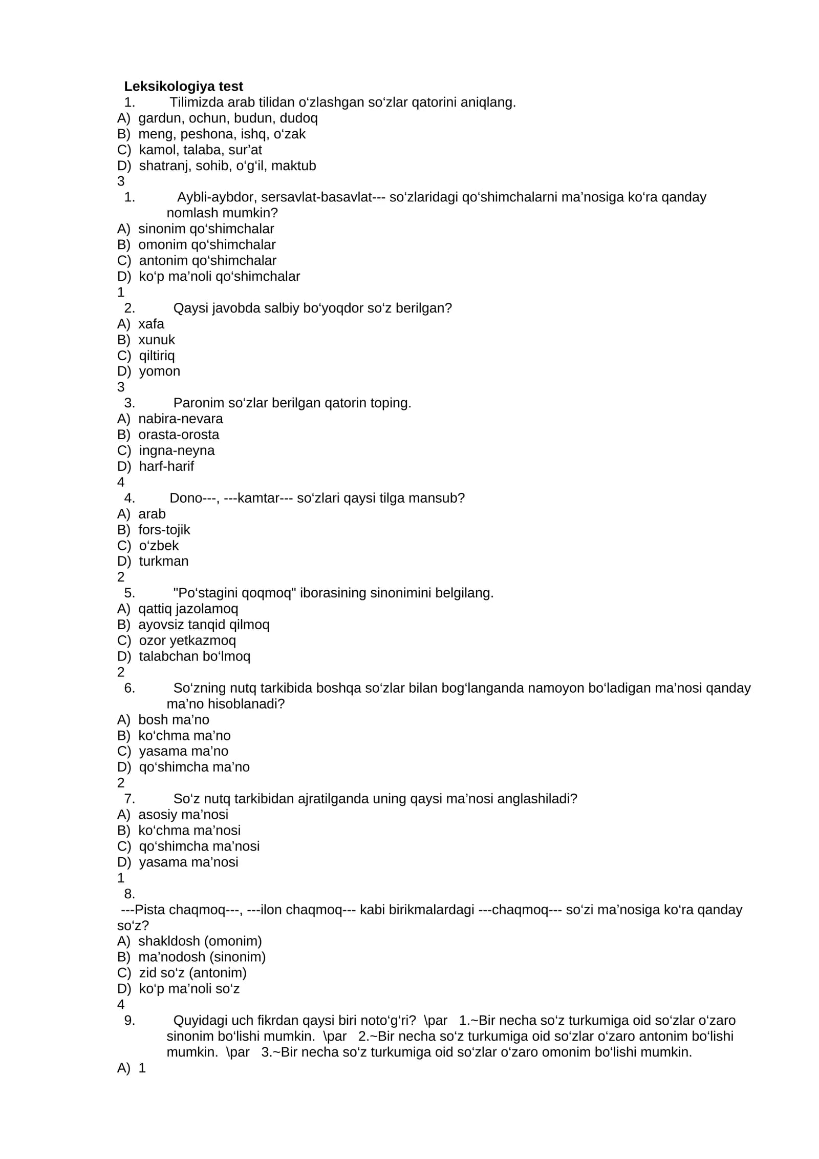 Leksikologiya test