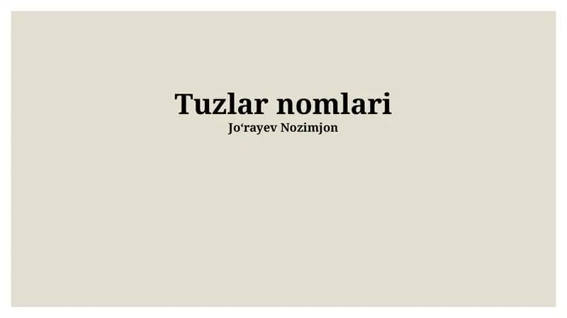 Tuzlar nomlari