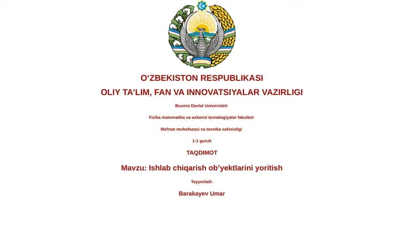 Ishlab chiqarish ob’yektlarini yoritish