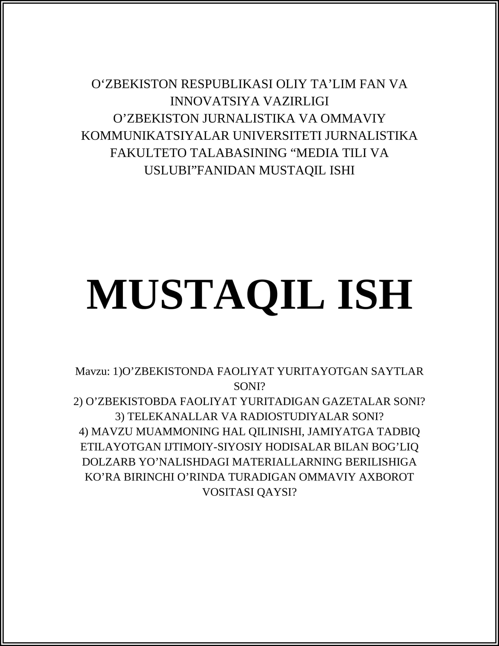 MEDIA TILI VA USLUBI
