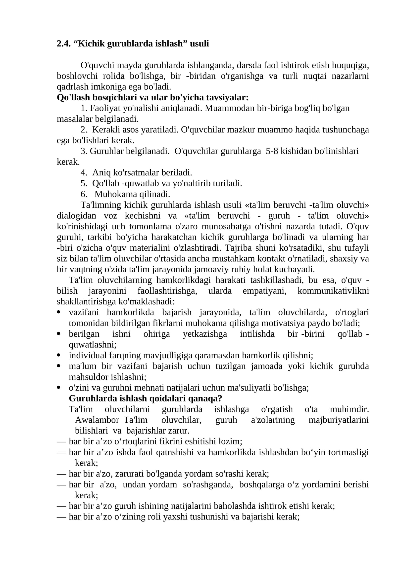 Ta'limning kichik guruhlarda ishlash usuli