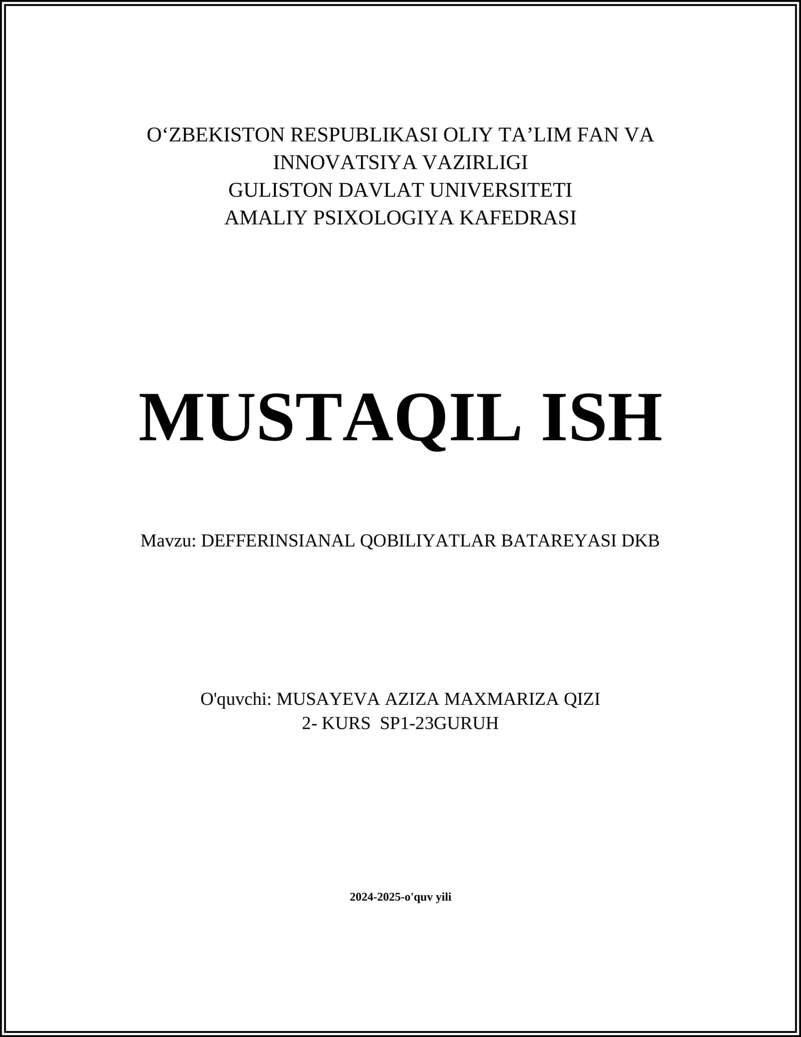 DEFFERINSIANAL QOBILIYATLAR BATAREYASI DKB
