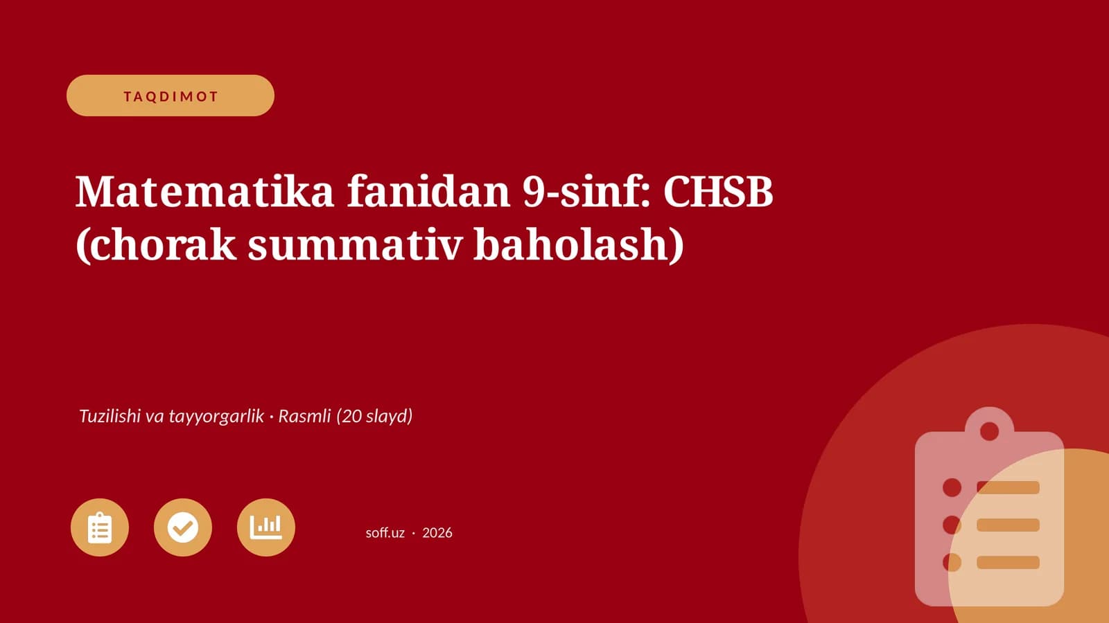 Matematika fanidan 9-sinf: CHSB (chorak summativ baholash)