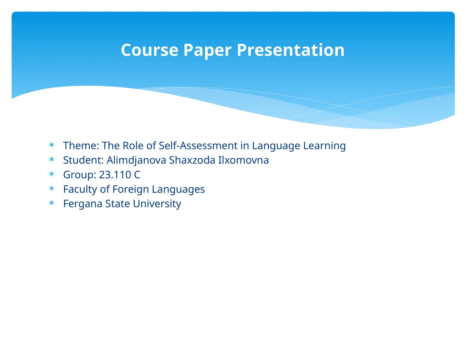 Self-Assessment in Language Learning