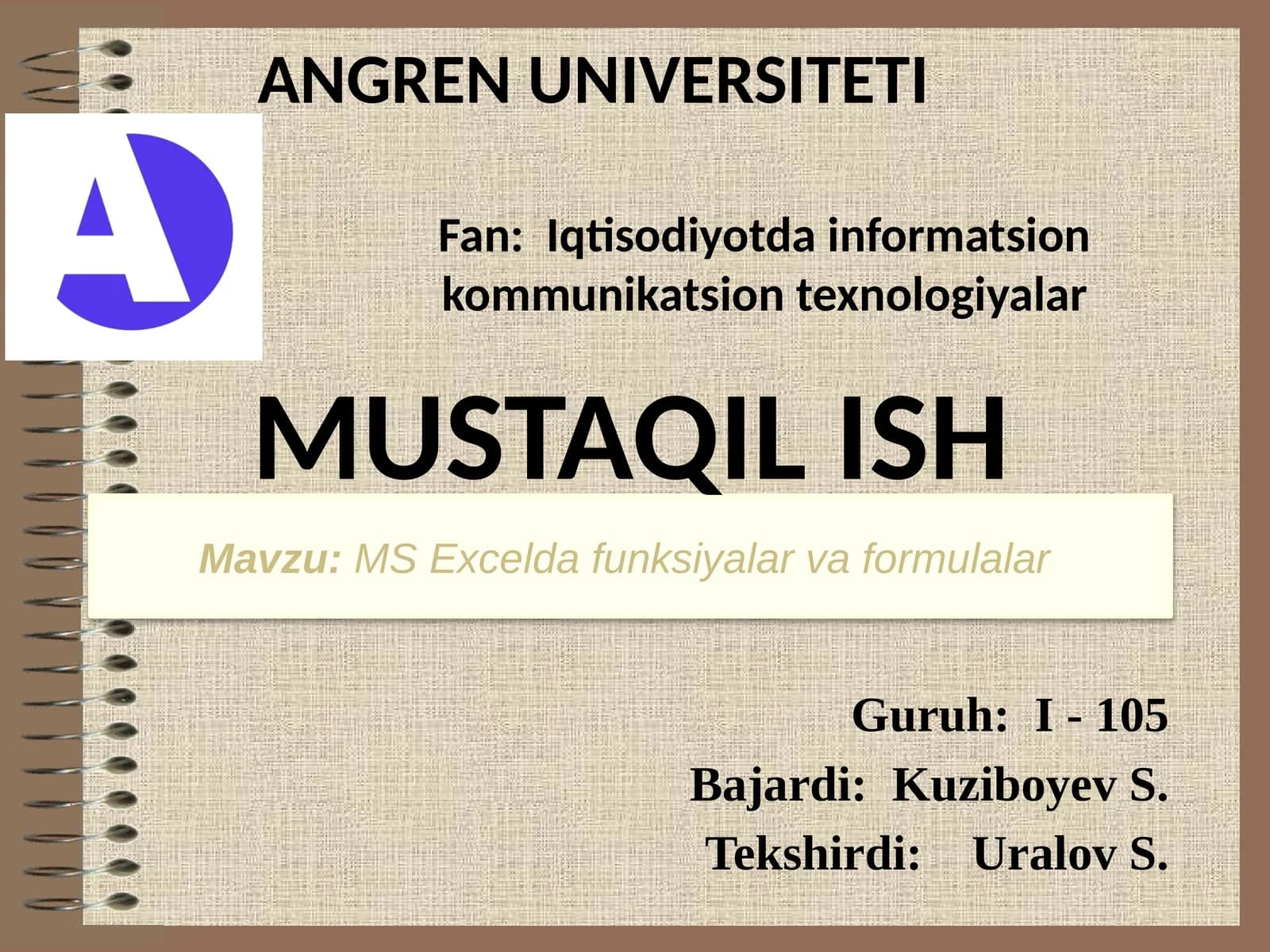 MS Excel da funksiyalar va formulalar