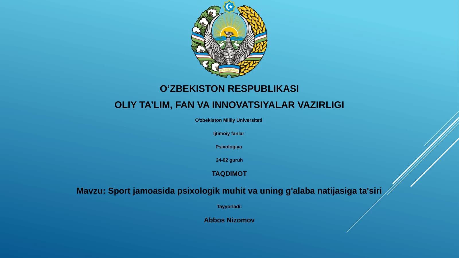 Sport jamoasida psixologik muhit va uning g'alaba natijasiga ta'siri