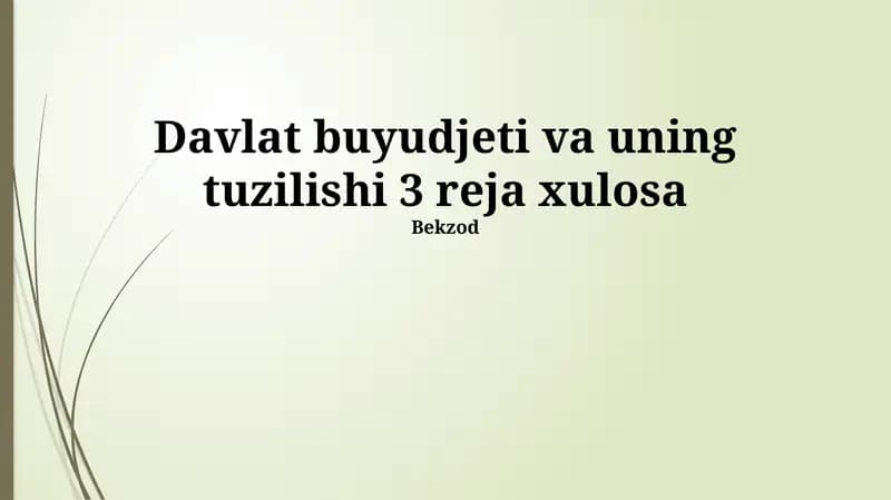 Davlat buyudjeti va uning tuzilishi 3 reja xulosa