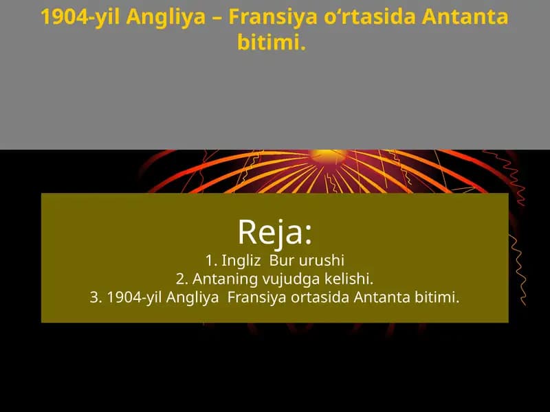 1904-yil Angliya – Fransiya o‘rtasida Antanta bitimi.