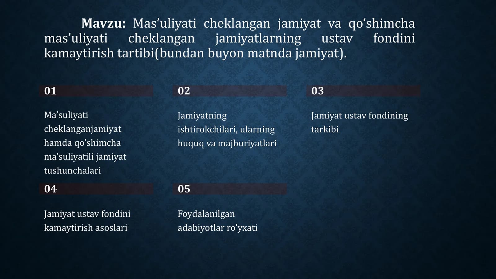 Mas’uliyati cheklangan jamiyat va qo‘shimcha mas’uliyati cheklangan jamiyatlarning ustav fondini kamaytirish tartibi(bundan buyon matnda jamiyat).