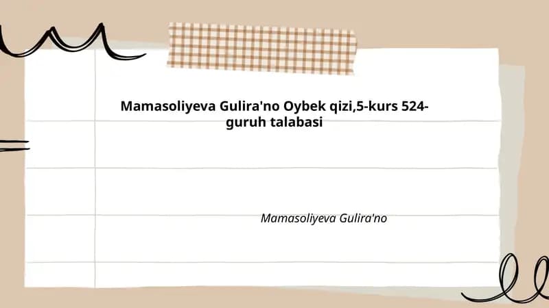 Mamasoliyeva Gulira'no Oybek qizining ilmiy loyihalari