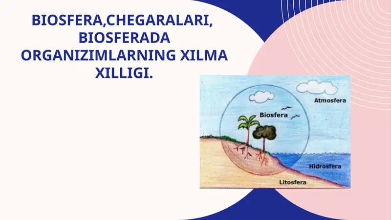 Biosfera,chegaralari,  biosferada organizimlarning xilma xilligi.