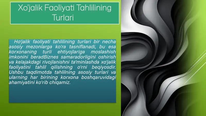 Xo’jalik FaoliyatiTahliliningTurlari