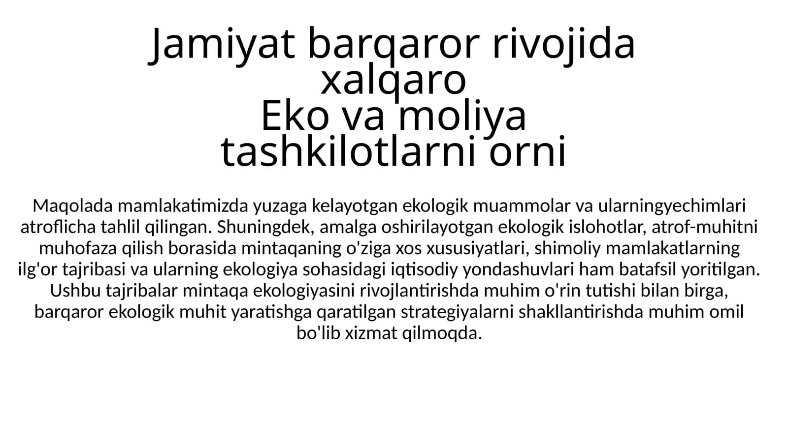 Ekologik muammolar va ularning yechimlari