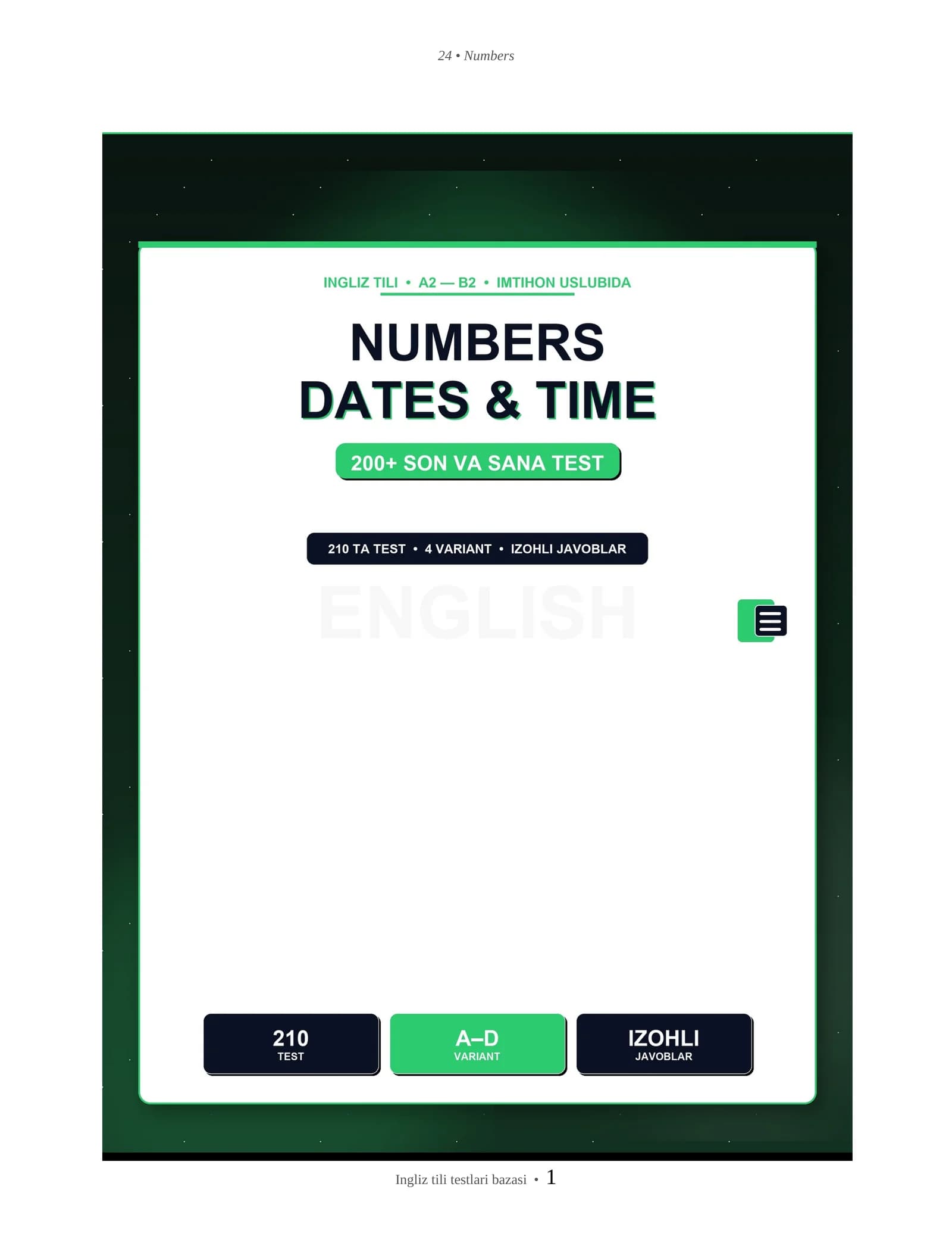 INGLIZ TILI NUMBERS, DATES & TIME