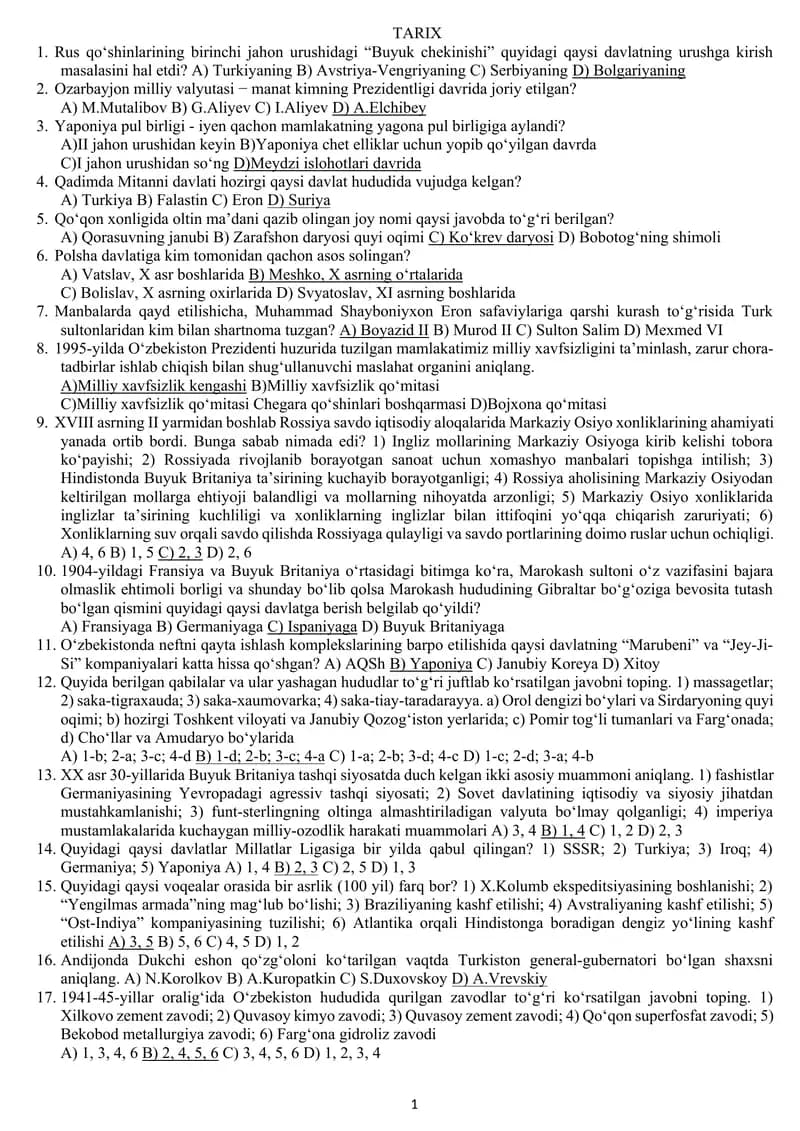 TARIX attestatsiya savollari