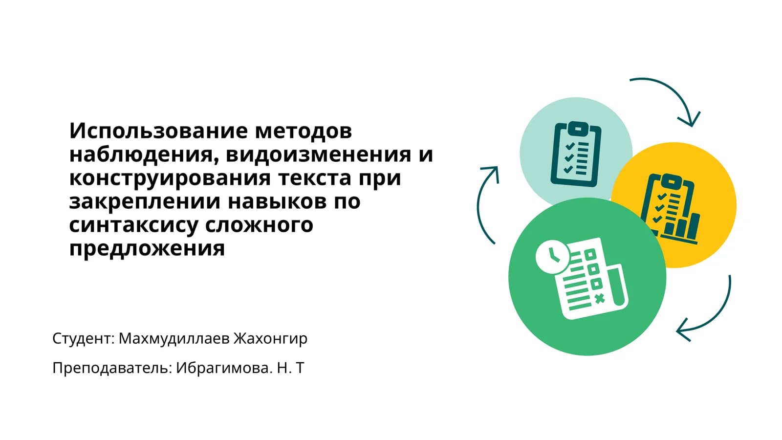 Методы наблюдения, видоизменения и конструирования текста при закреплении навыков по синтаксису сложного предложения