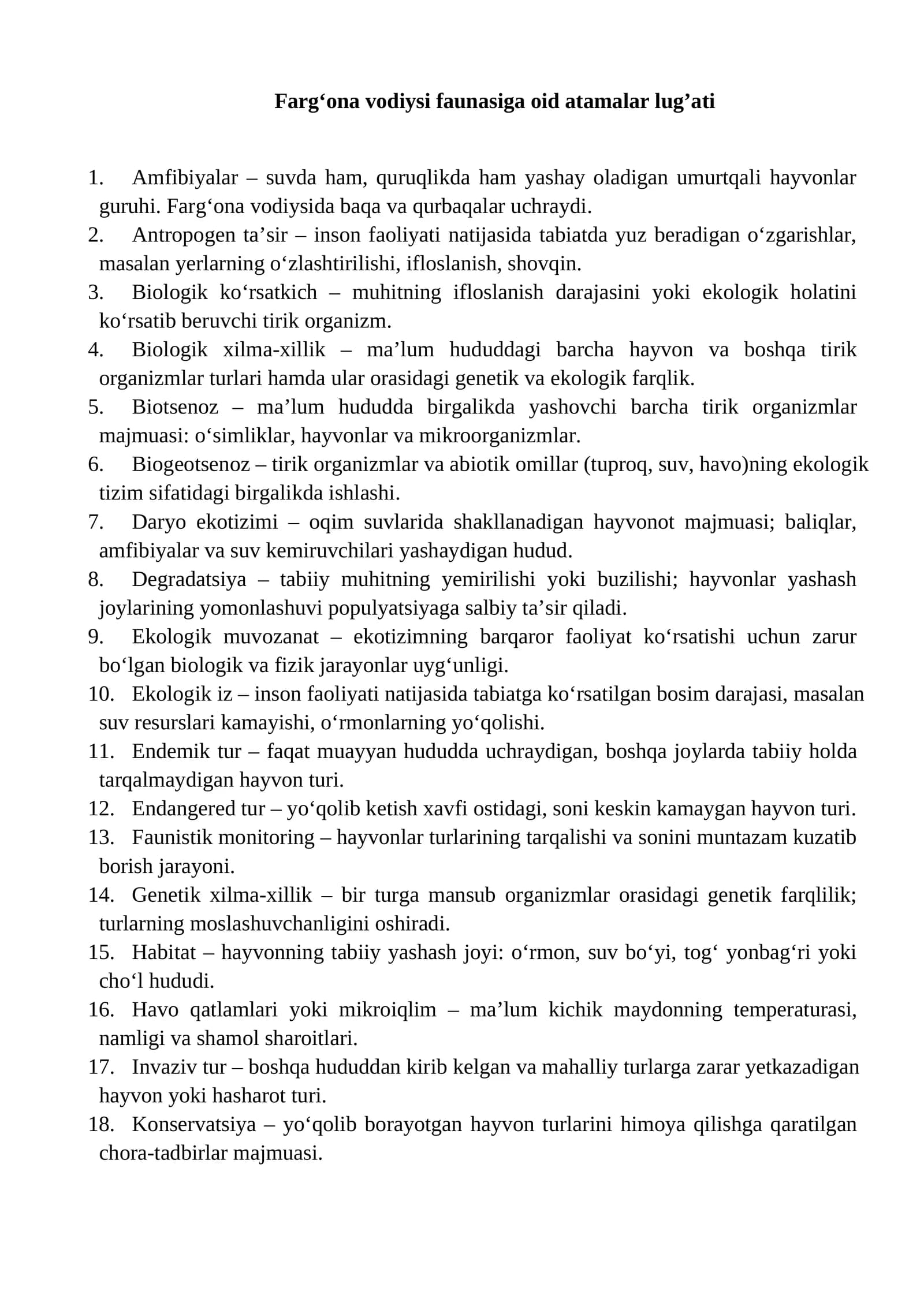 Farg‘ona vodiysi faunasiga oid atamalar lug’ati