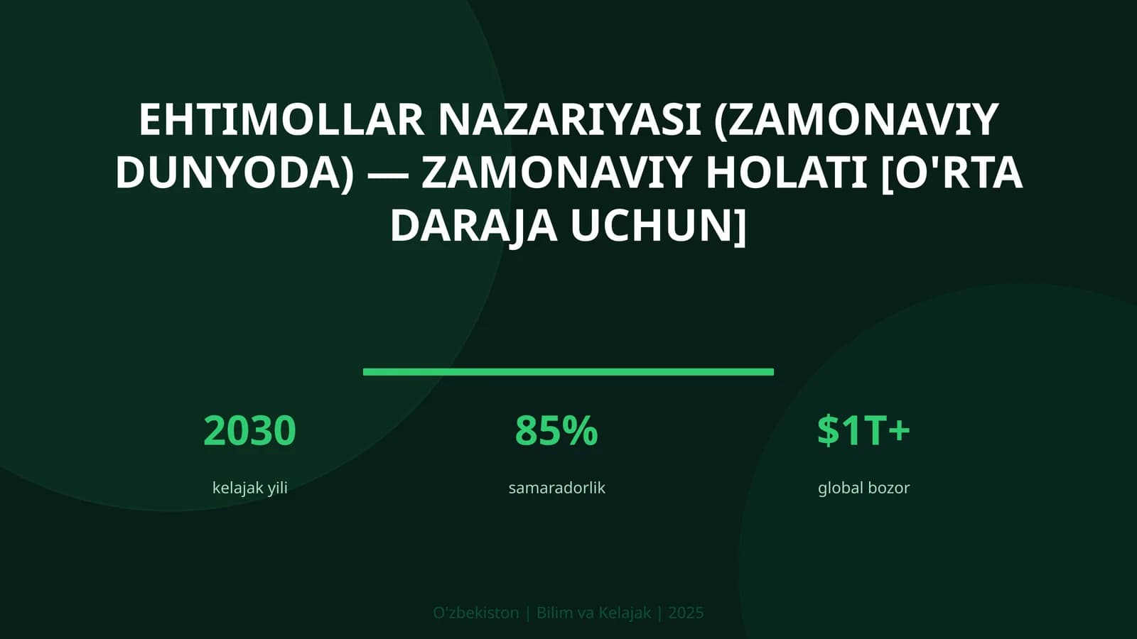 Ehtimollar nazariyasi (zamonaviy dunyoda) — zamonaviy holati [o'rta daraja uchun]