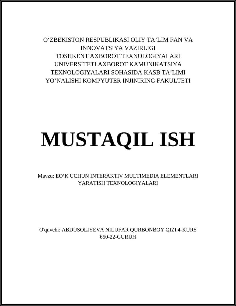EO‘K UCHUN INTERAKTIV MULTIMEDIA ELEMENTLARI YARATISH TEXNOLOGIYALARI