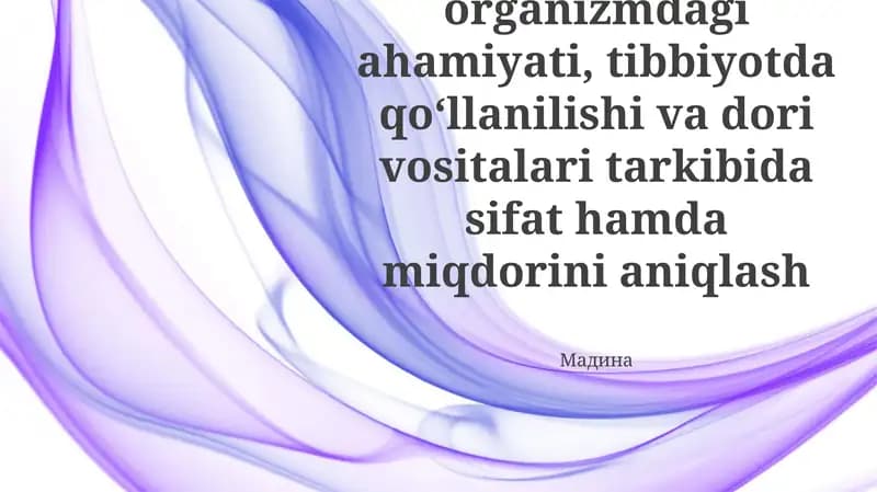 Co²⁺ kationini organizmdagi ahamiyati, tibbiyotda qoʻllanilishi va dori vositalari tarkibida sifat hamda miqdorini aniqlash