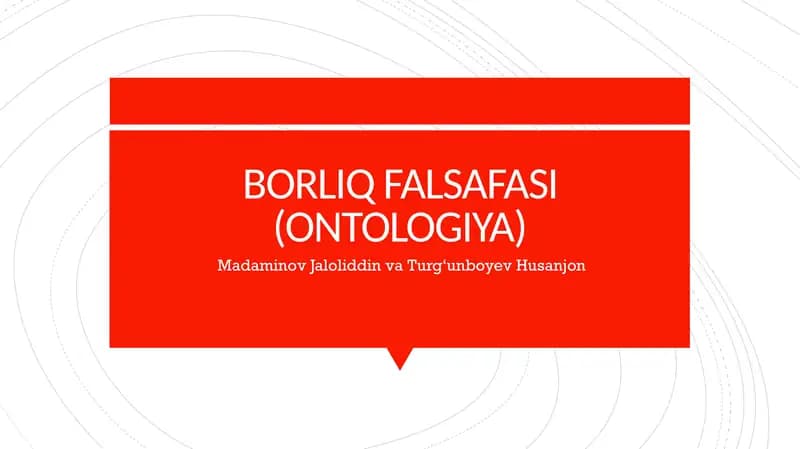 Borliq Falsafasi (Ontologiya)
