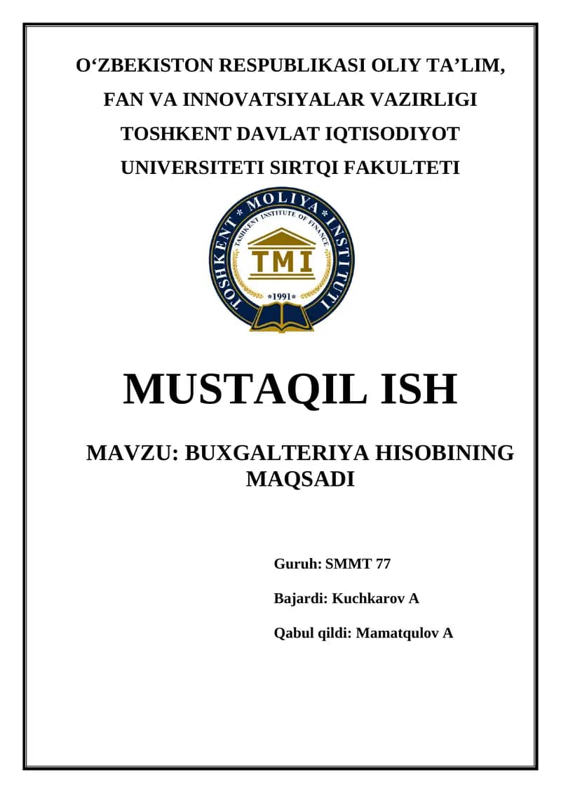 Buxgalteriya hisobining maqsadi