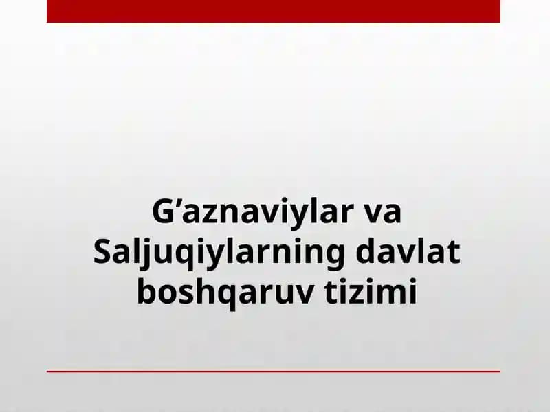 G’aznaviylar va Saljuqiylarning davlat boshqaruvtizimi